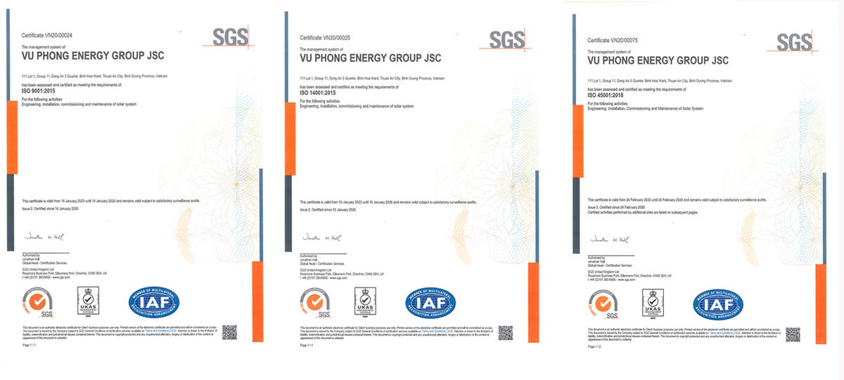 Chứng nhận ISO Vũ Phong Energy Group